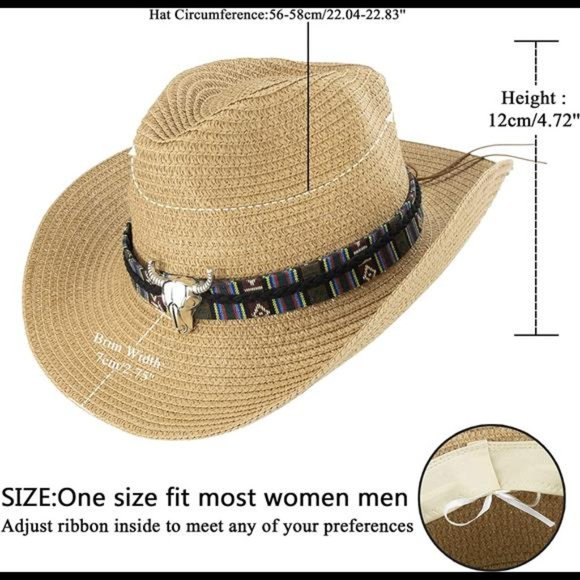 Men & Women\'s Straw Western Cowboy Cowgirl Sun Hat with Hat Band